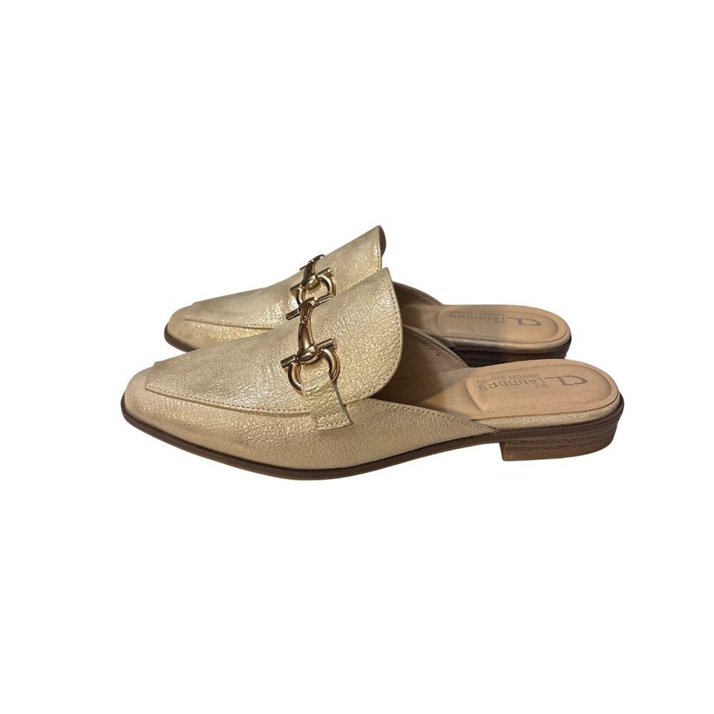 Gold‎ Textured Slip-On Loafers With Metal Accent Womens Size 6.5 Synthetic Upper
